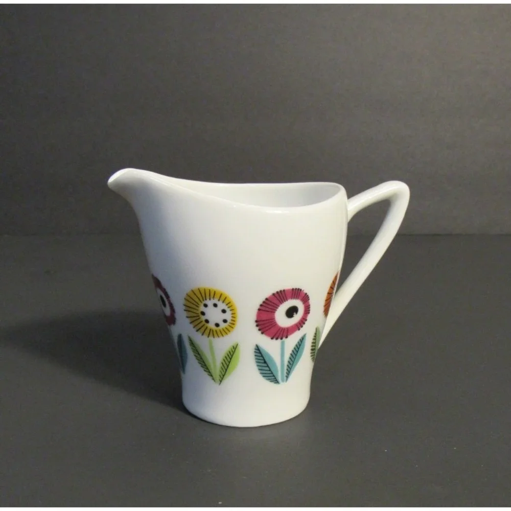 Upsala Ekeby Karlskrona Creamer Sweden Mid Century Modern Floral Ceramic MCM